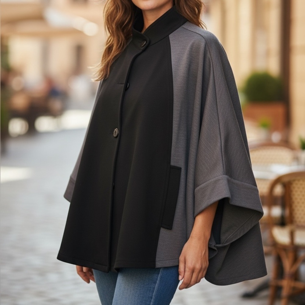 Misura By Joeffer Caoc Stylish Black and Gray Cape Poncho Button